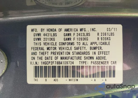 2011 Honda Accord 2.4 Ex z USA, uszkodzony, nr VIN 1HGCP2F78BA109734